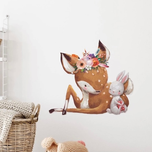 Baby Deer Nursery Decal Fawn & Bunny Rabbit Woodland Friends Wall Sticke… - Picture 4 of 5